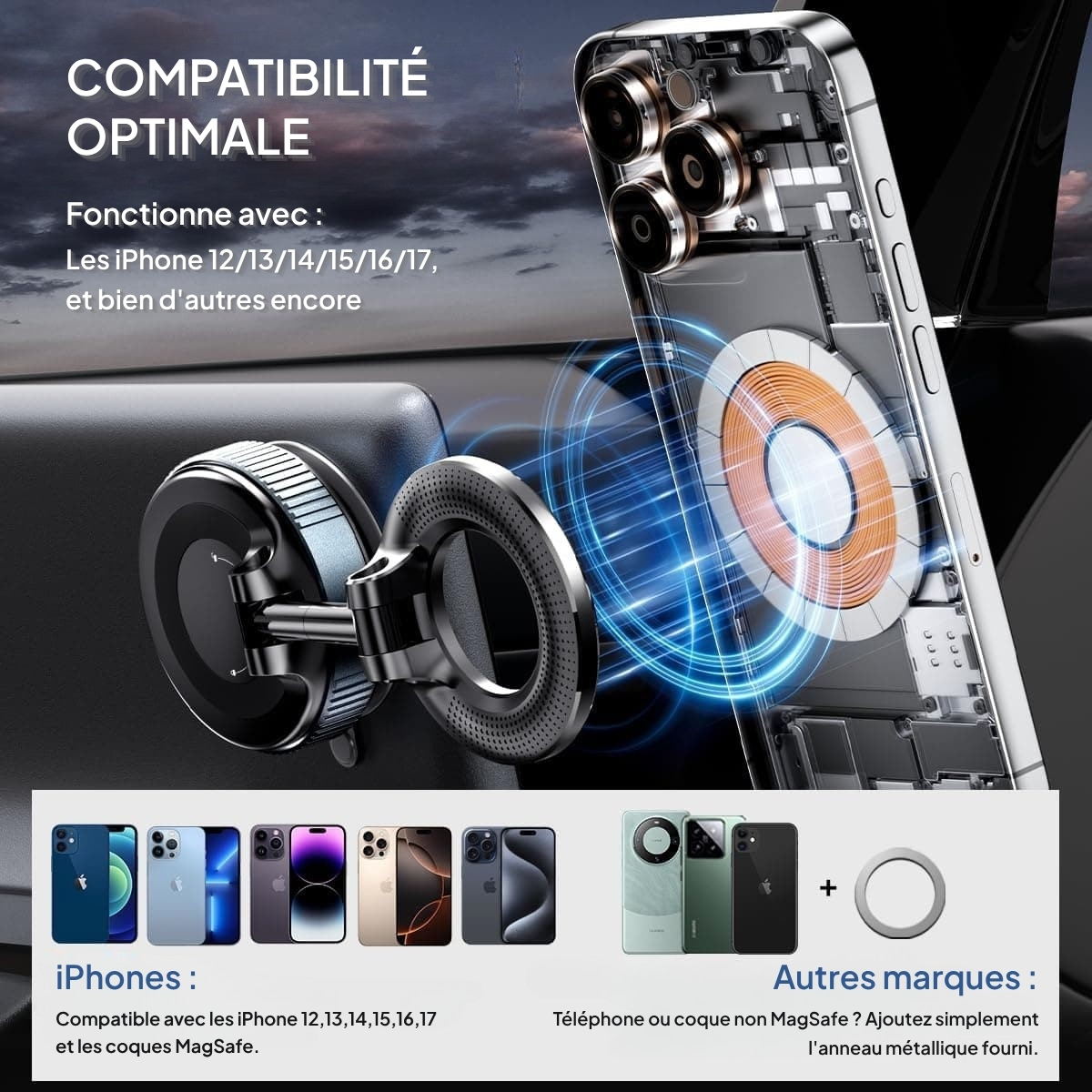 Support magnétique pour téléphone, tenue sous tous les angles