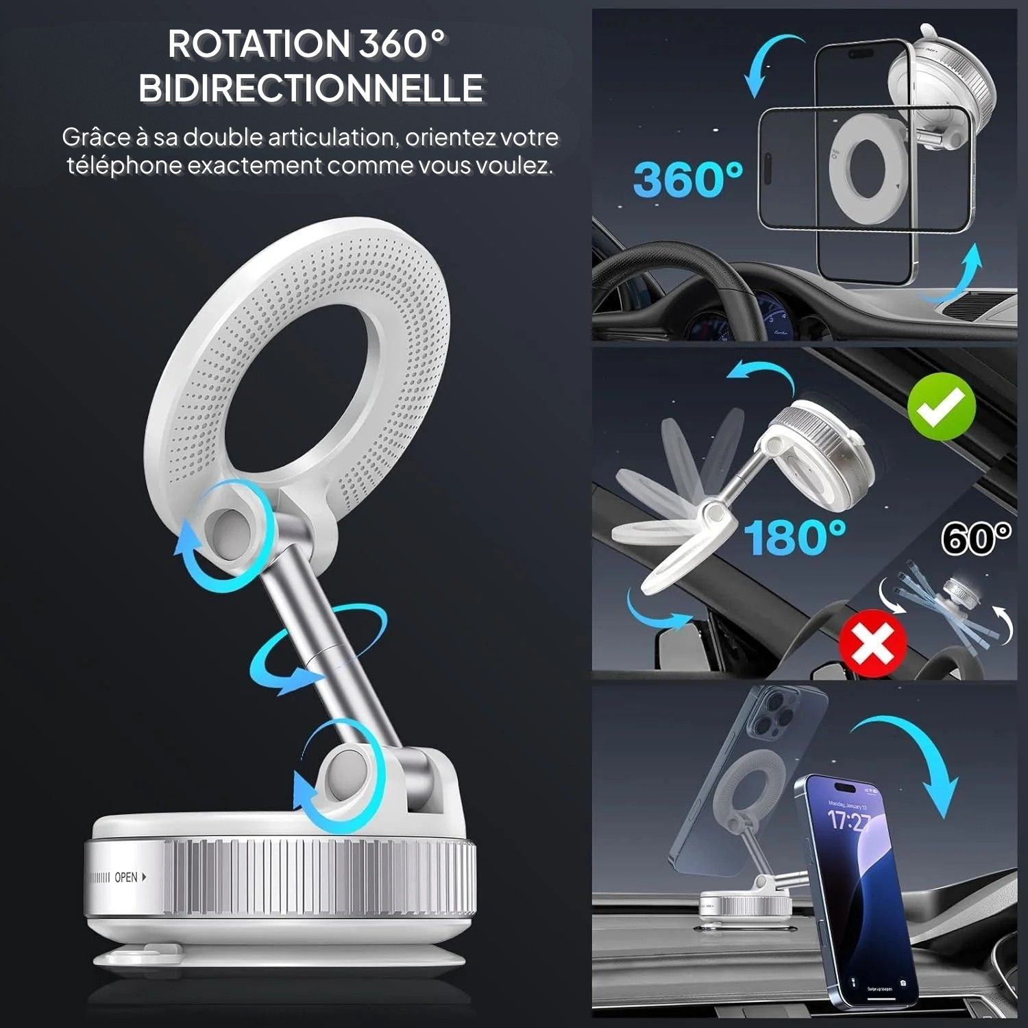 Support magnétique pliable, format de poche en métal