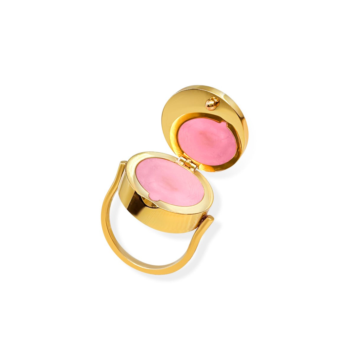Bague ouverte révélant le compartiment à baume à lèvres